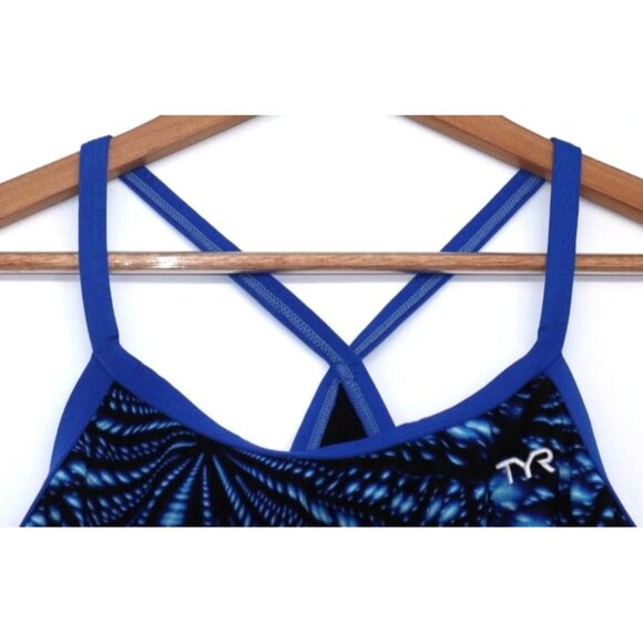 TYR Womens Blue & Black Spider Web One Piece Swimsuit Size 36 Summer Stretch - Picture 3 of 11